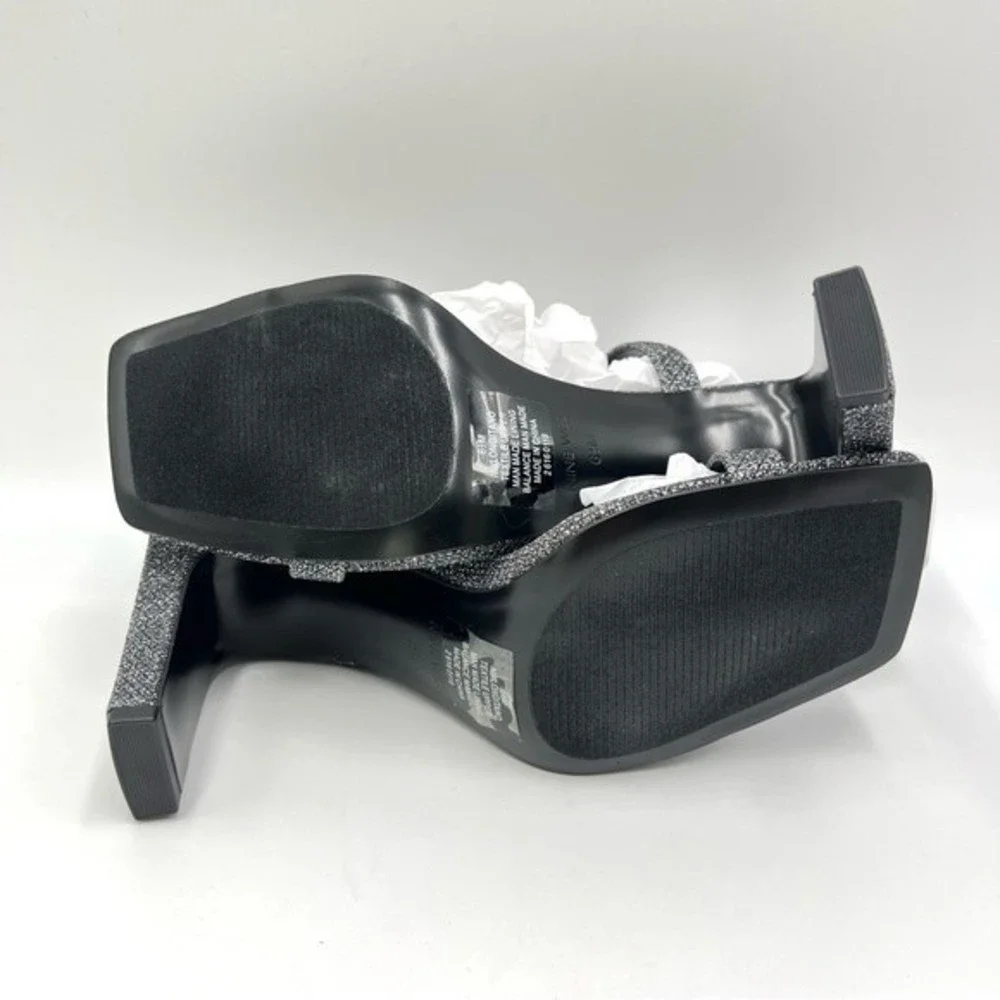 Nine West Size 6.5 Black Silver Sparkly‎ Square Toe Dress Sandals Heels Shoes